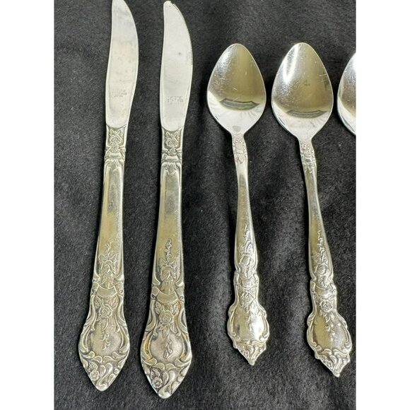 Vintage National Stainless Rose and Leaf Japan Flatware Set 2 Knives 4 Teaspoons - Picture 3 of 12